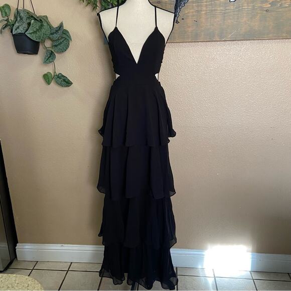 NWOT Lulus Tier and Now Black Tie-Back Tiered Maxi Dress M - Picture 2 of 12
